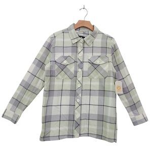 Dravus Flannel Shirt Womens Small Green Plaid Long Sleeve Button Up 100% Cotton